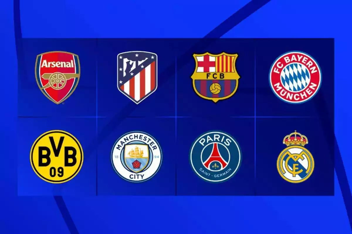 Los escudos de los 8 equipos que pasan a cuartos de final de la Champions League