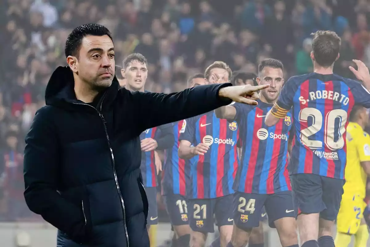 Montaje de Xavi con los jugadores del Barça
