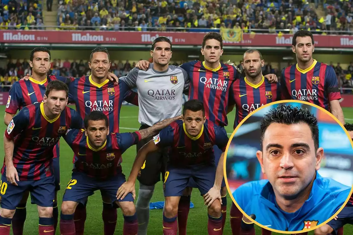 Montaje de Xavi y sus compañeros en el Barça