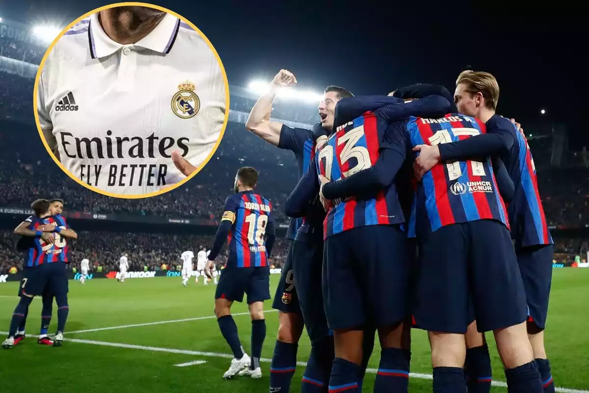 Montaje del FC Barcelona con una camiseta del Real Madrid