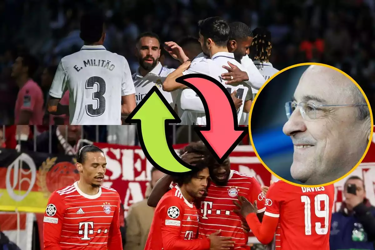 Montaje de Florentino con jugadores del Real Madrid y del Bayern