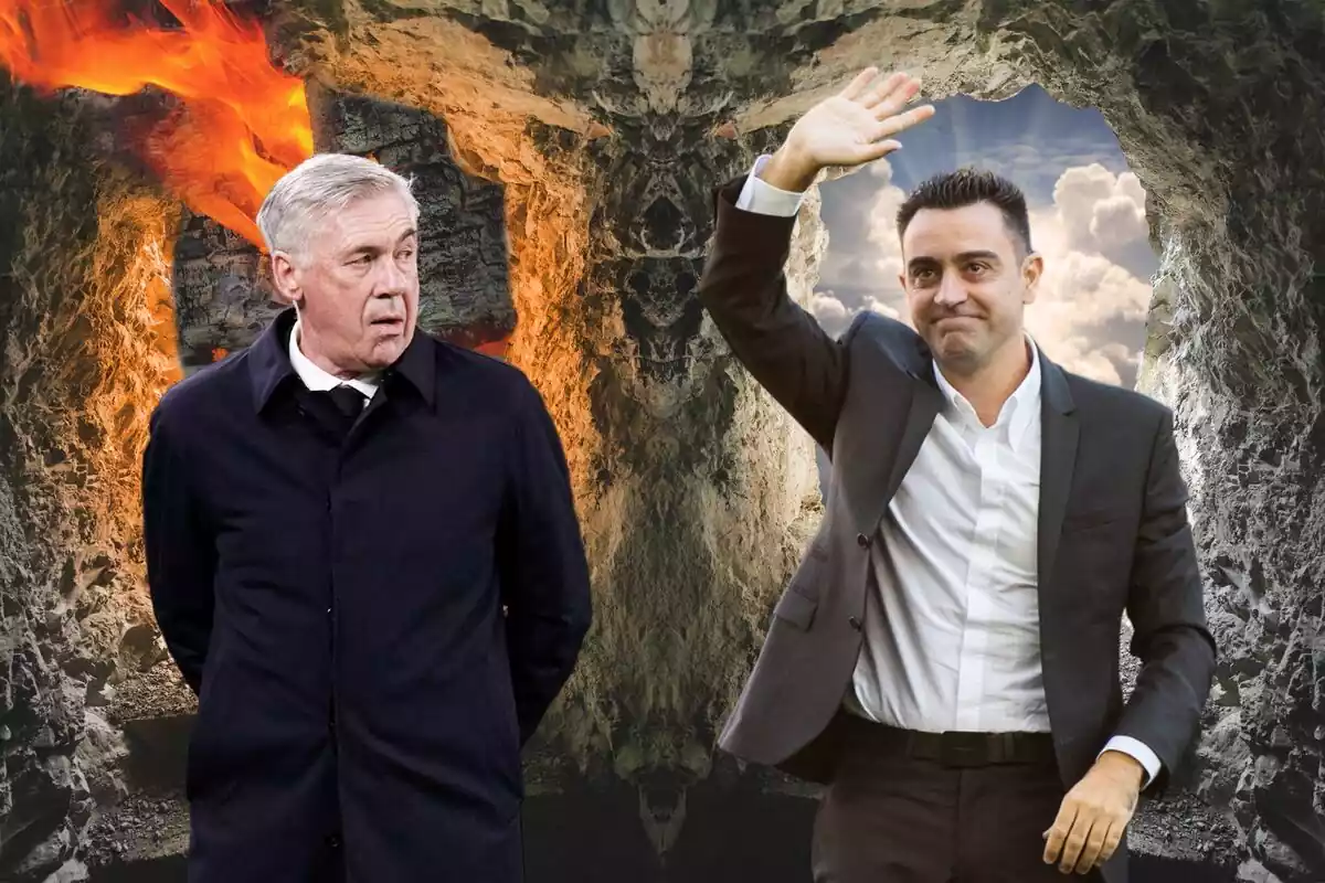 Montaje de Xavi y Ancelotti y el cielo y el infierno