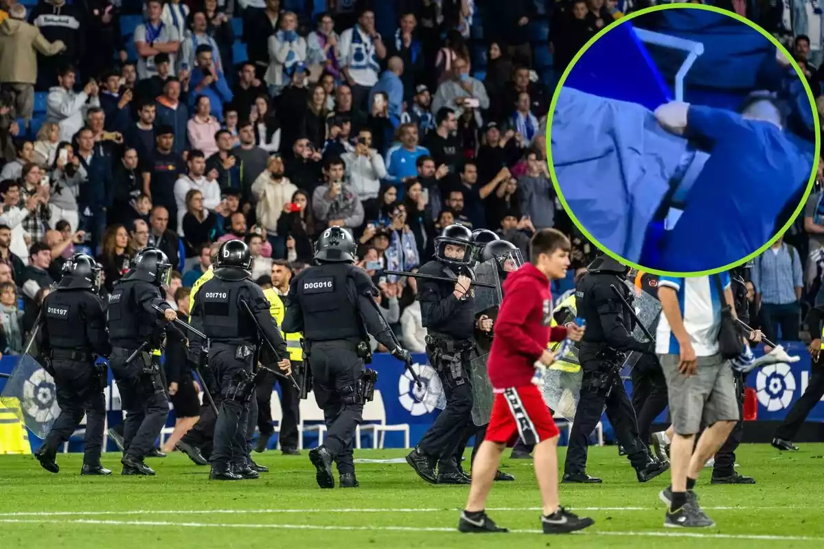 Montaje de la policía en el estadio del espanyol y el ultra que rompió la cámara