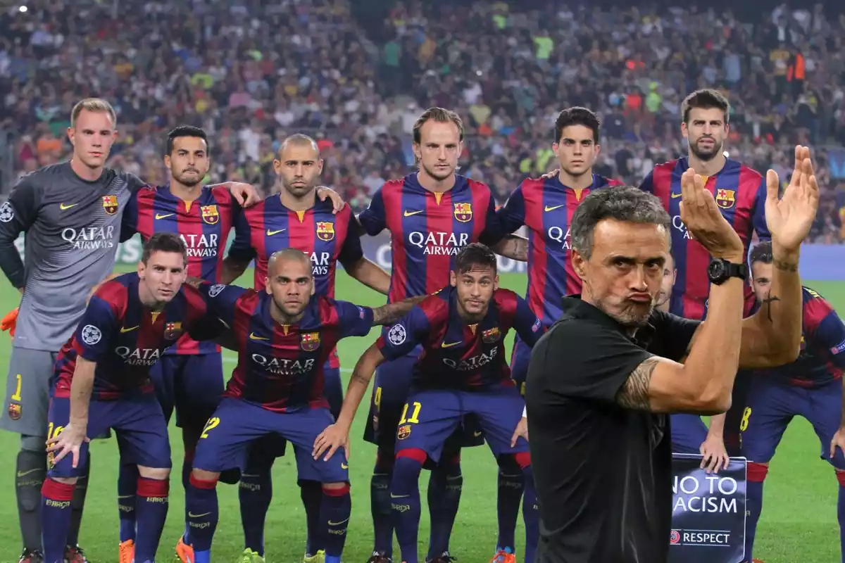 Montaje de Luis Enrique con su plantilla del Barça