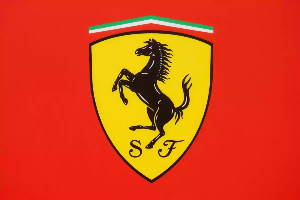 Yellow shield with a black rearing horse and the letters SF on a red background Yellow shield with a black rearing horse and the letters SF on a red background