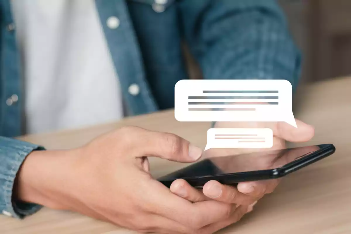 Person using a mobile phone while sending and receiving digital text messages Person using a mobile phone while sending and receiving digital text messages