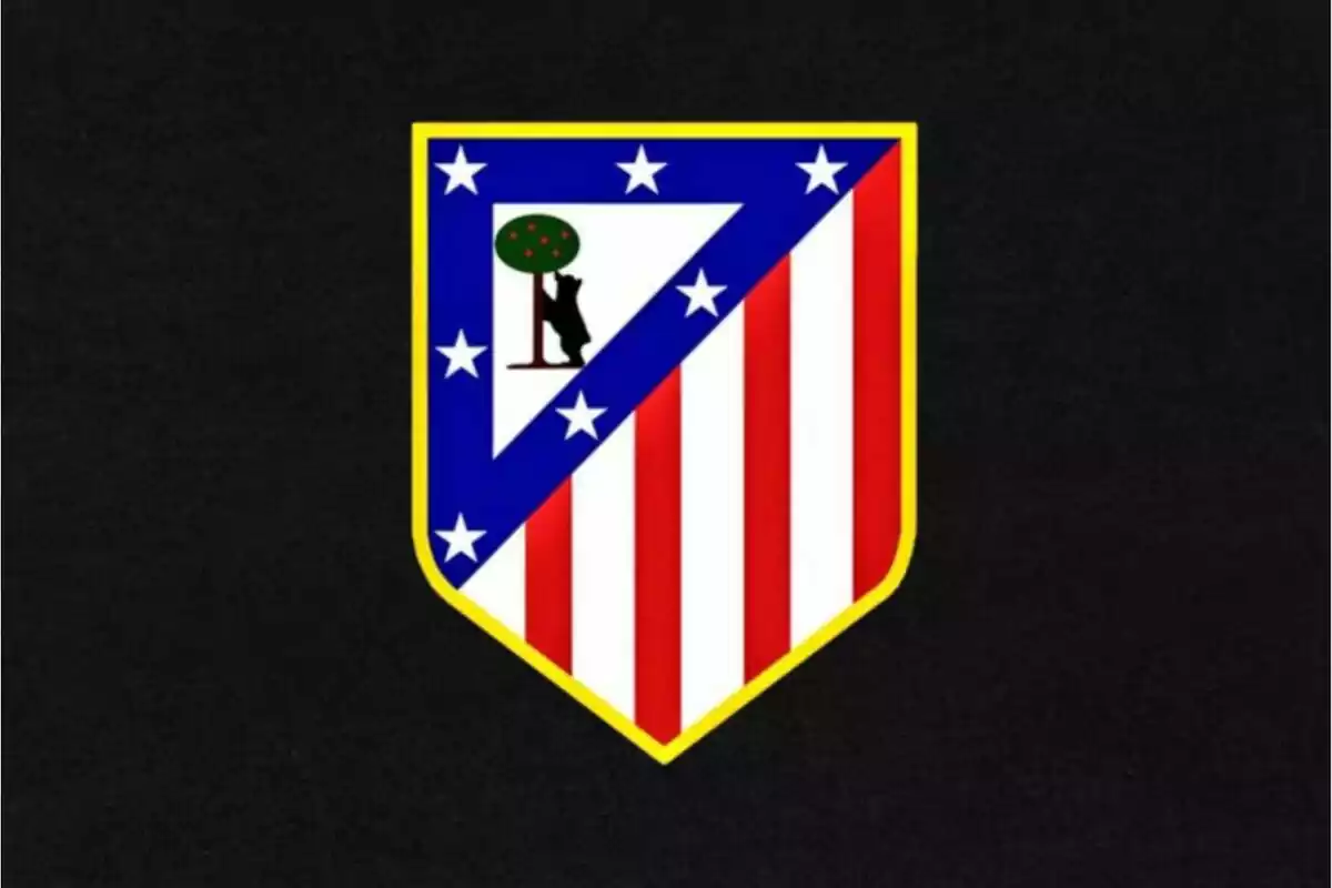 Escudo del Atlético de Madrid sobre fondo negro