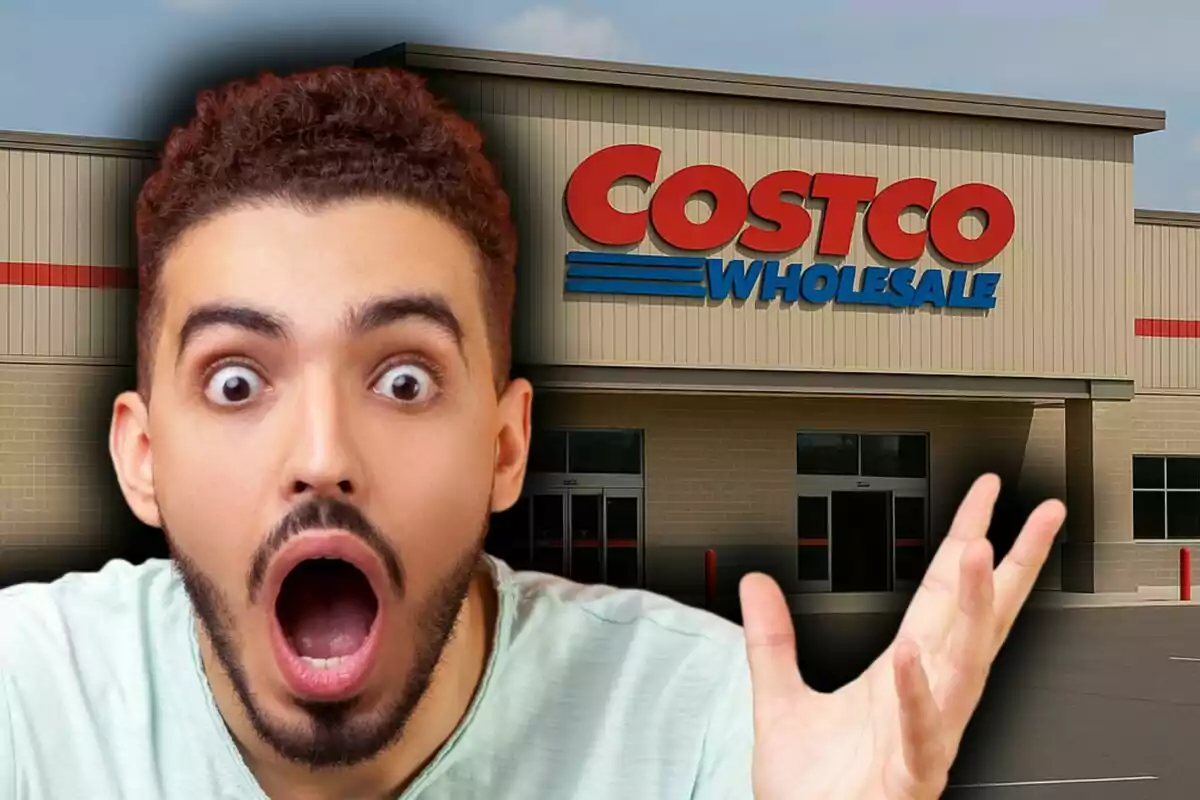 Man with a surprised expression in front of a Costco Wholesale store in the United States. Man with a surprised expression in front of a Costco Wholesale store in the United States.