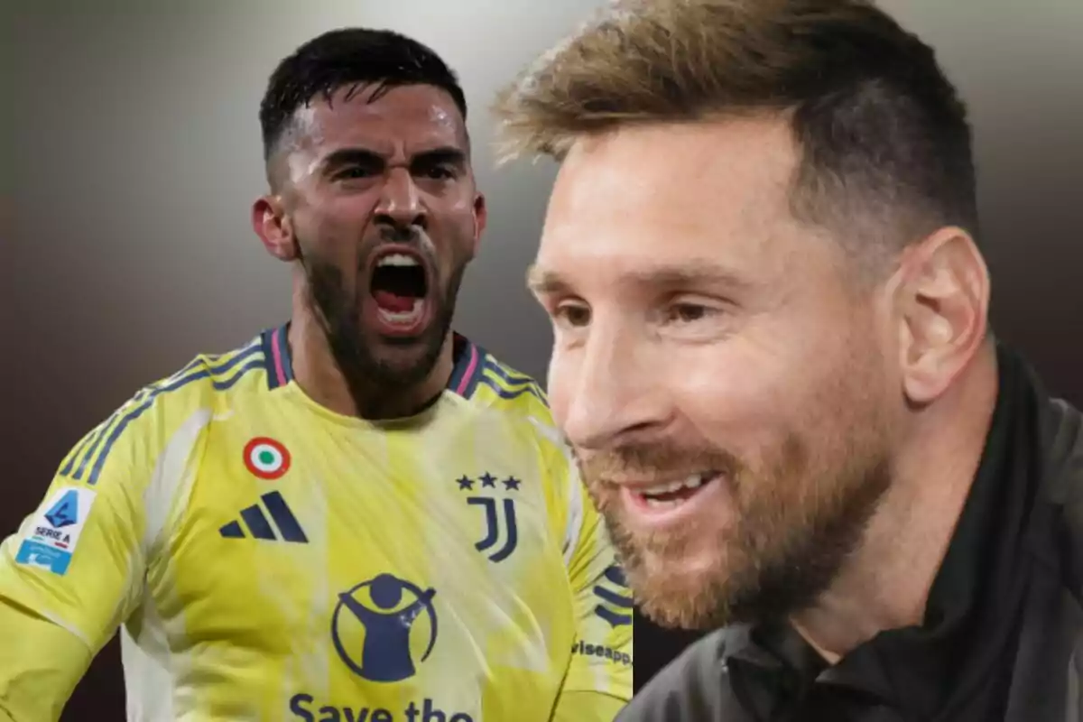 Dos futbolistas aparecen en la imagen, uno con uniforme amarillo de la Juventus celebrando y otro sonriente en primer plano.