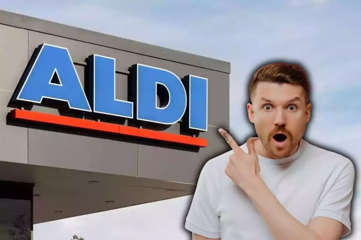 Surprised man pointing at Aldi Surprised man pointing at Aldi