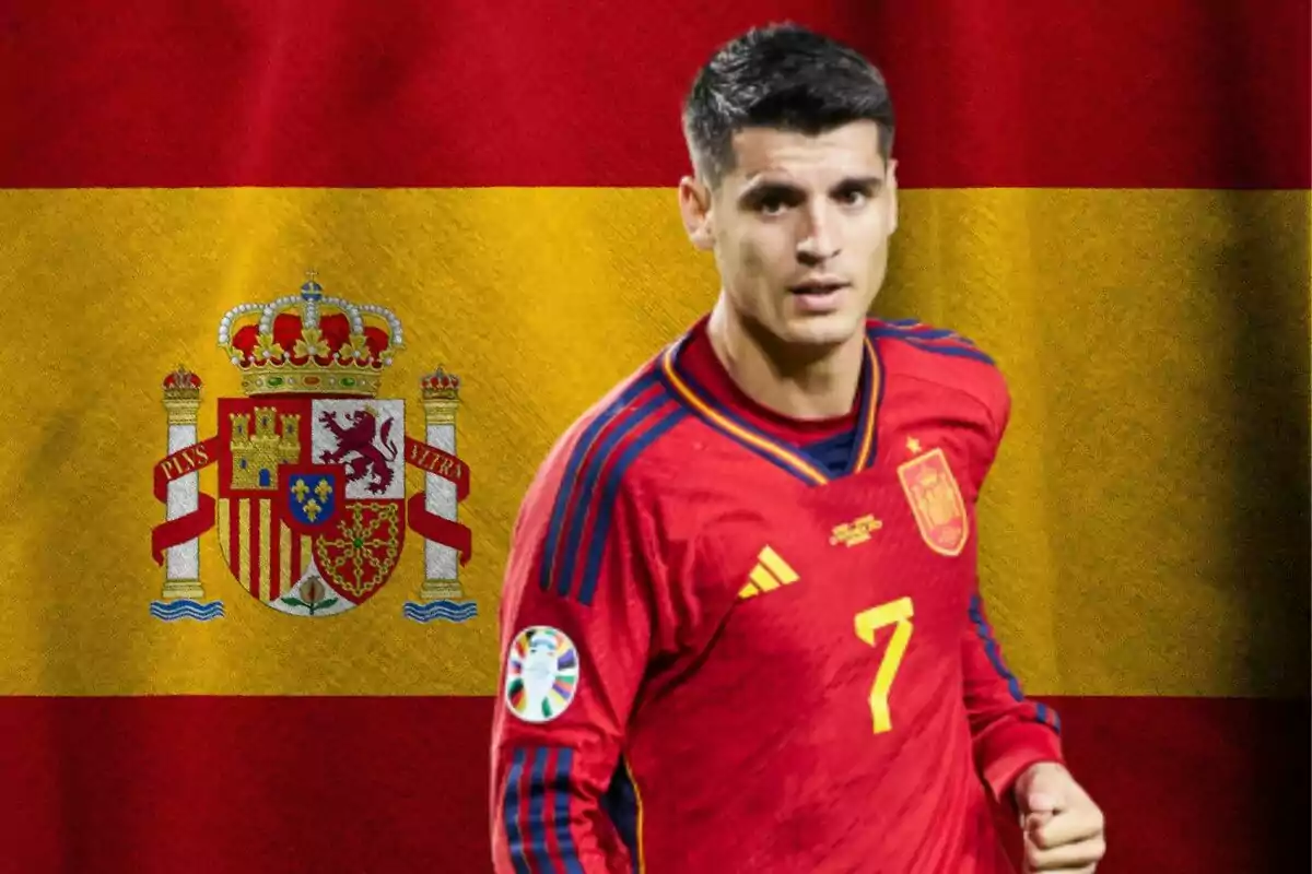 Imagen de Álvaro Morata en un montaje con la bandera de España