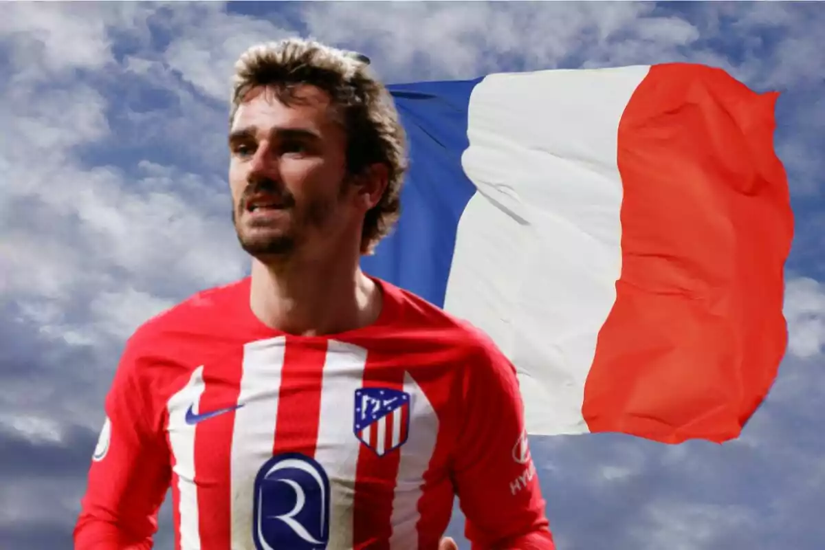 Imagen de Antoine Griezmann en un montaje con la bandera de Francia