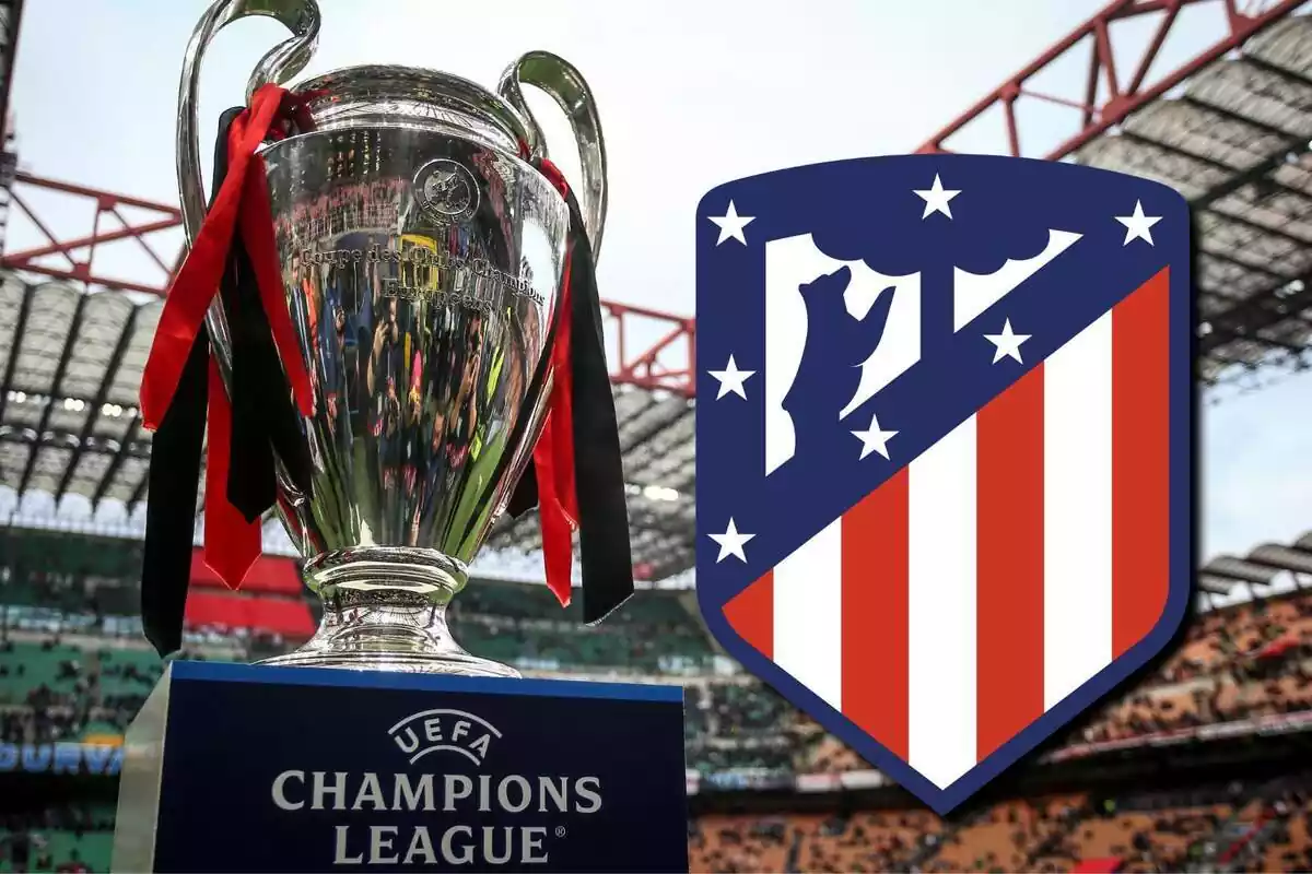 Imagen de la Champions League en un montaje con el escudo del Atlético de Madrid