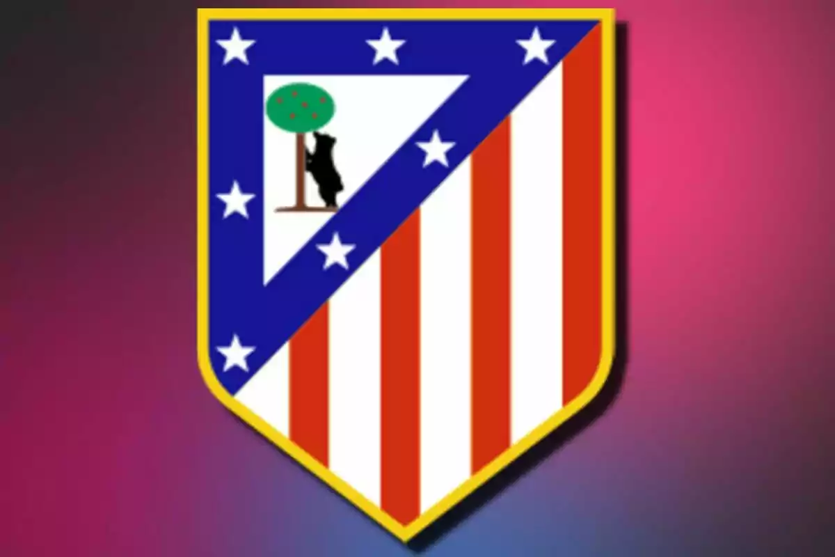 Escudo del Atlético de Madrid con fondo degradado en tonos rosa y negro