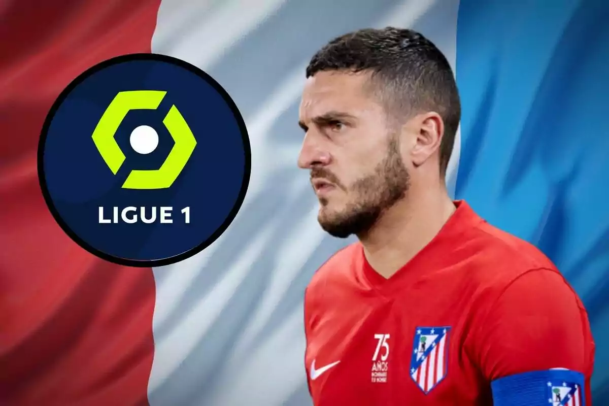 Imagen de Koke en un montaje con la bandera de Francia y el logo de la Ligue 1