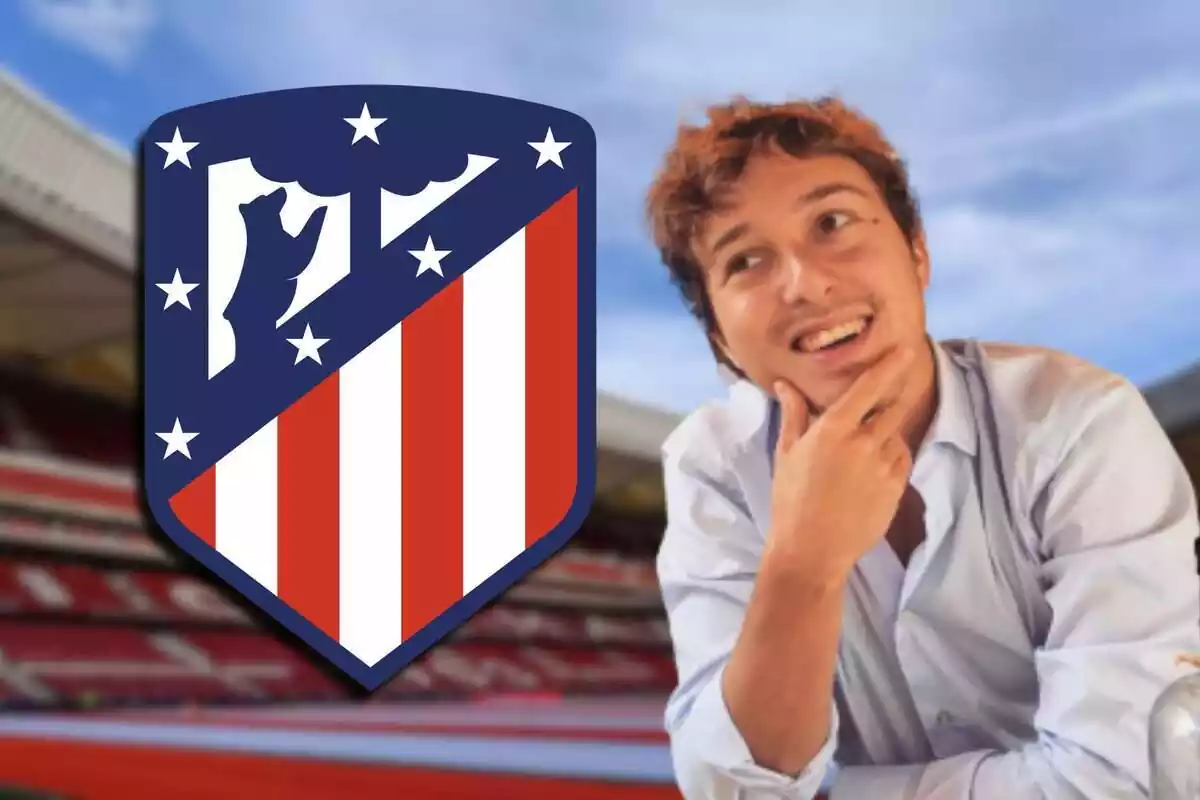 Imagen de Matteo Moretto en un montaje con el escudo del Atlético de Madrid