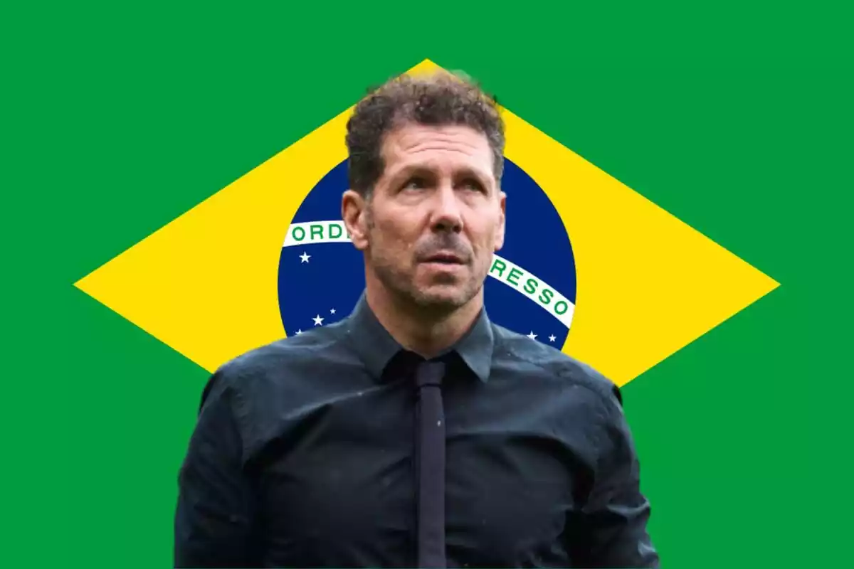 Imagen de Simeone en un montaje con la bandera de Brasil