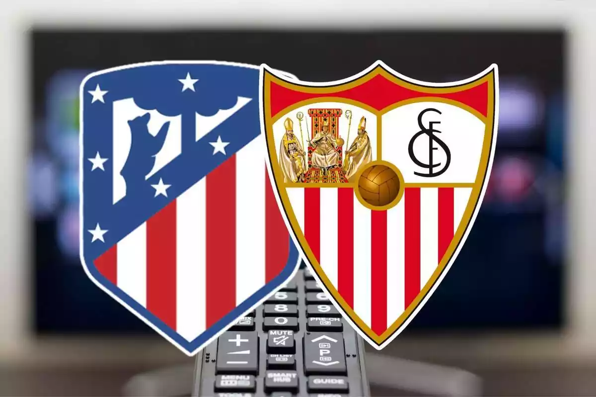 Montaje con los escudos del Atlético de Madrid y Sevilla