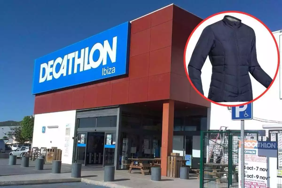 montaje foto tienda decathlon con chaqueta acolchada