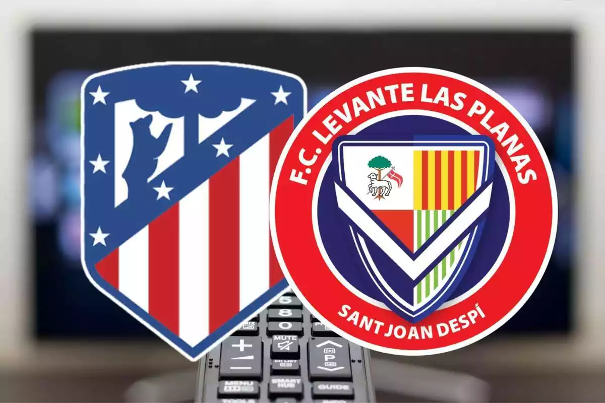 Imagen con los escudos del Atlético de Madrid y del Levante Las Planas