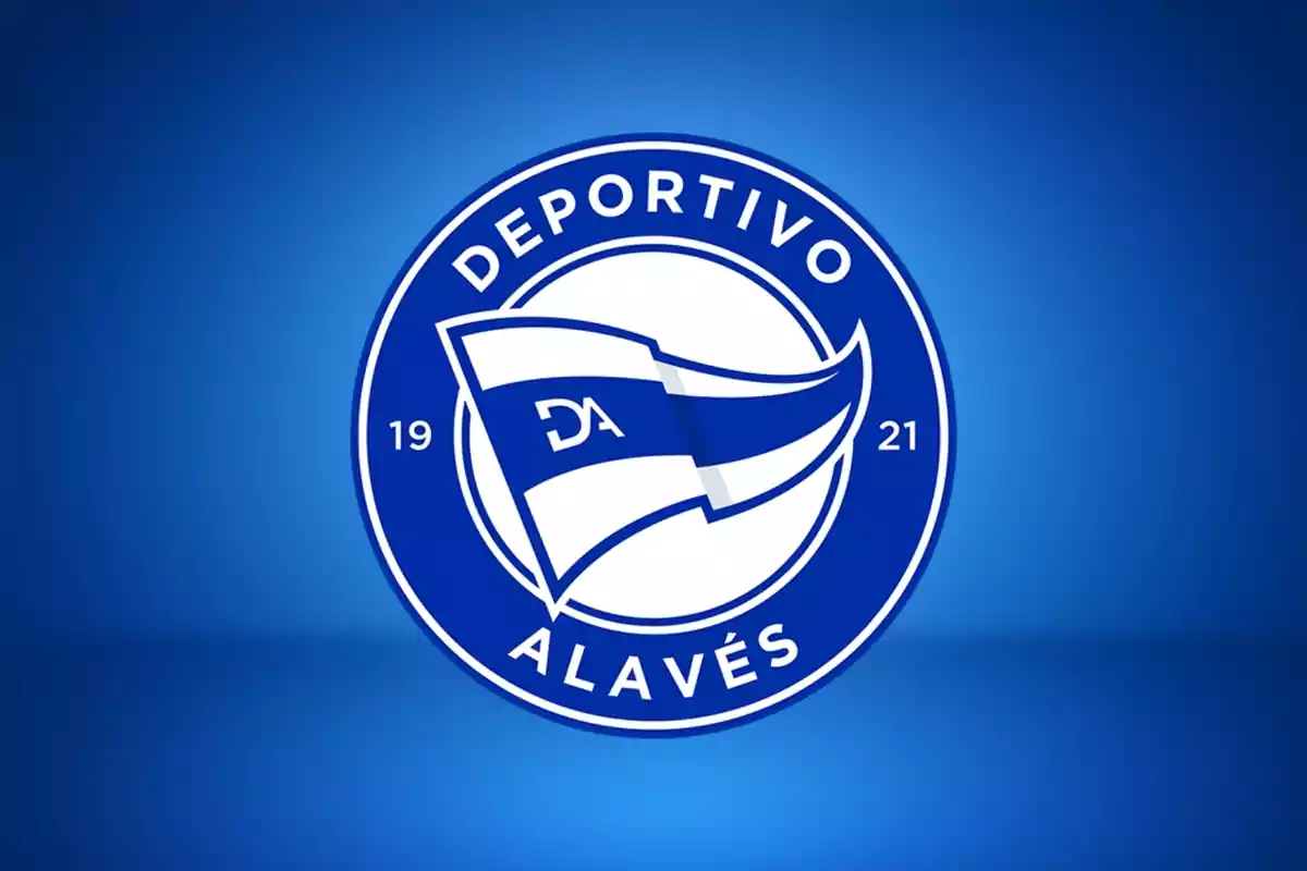 Escudo del Deportivo Alavés sobre un fondo azul.