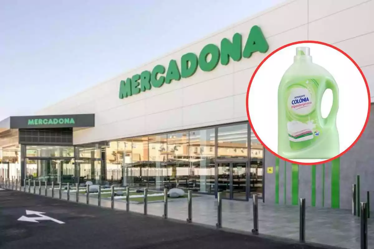 montaje foto supermercado Mercadona con detergente colonia