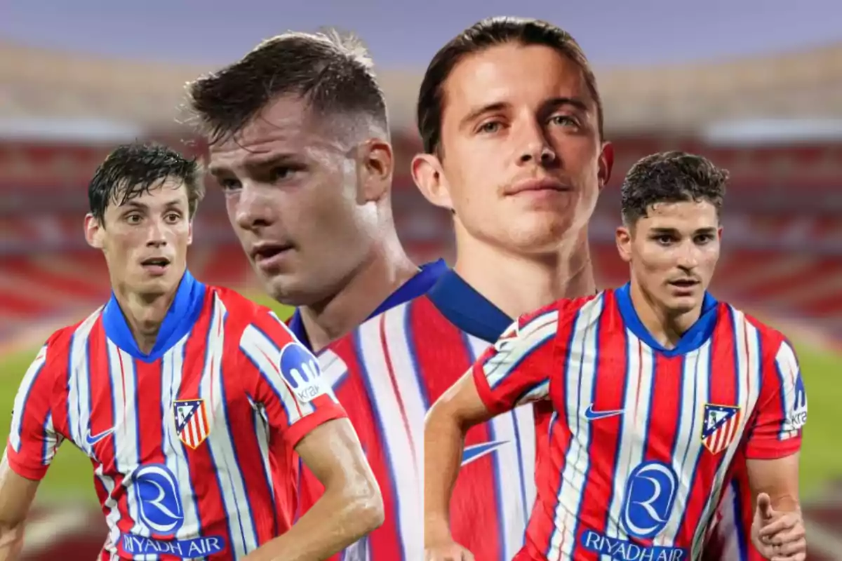 Jugadores del Atlético de Madrid con la nueva camiseta de la temporada.