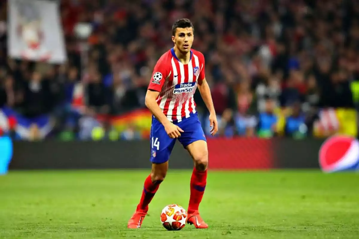 Atletico Madrid soccer player on the field during a match.