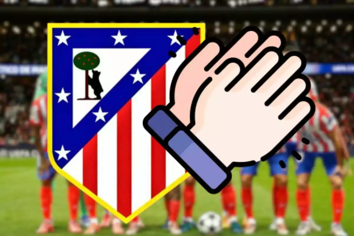 Escudo de un equipo de fútbol con un emoji de aplausos superpuesto.