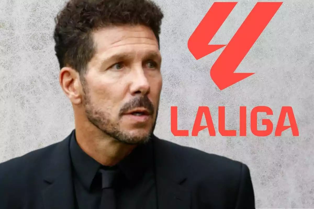 A man in a dark suit appears next to the LaLiga logo on a gray background.