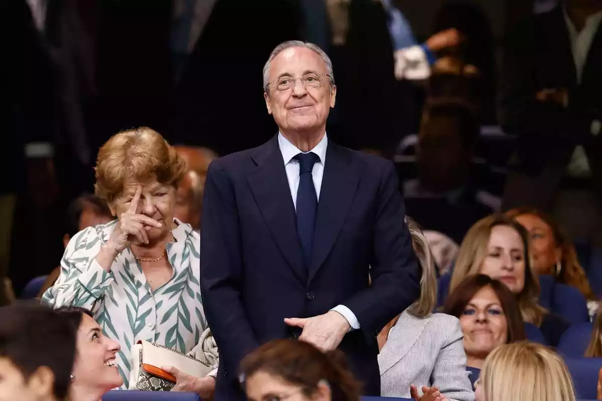 Florentino Pérez, standing with a proud face in the new Santiago Bernabéu stadium