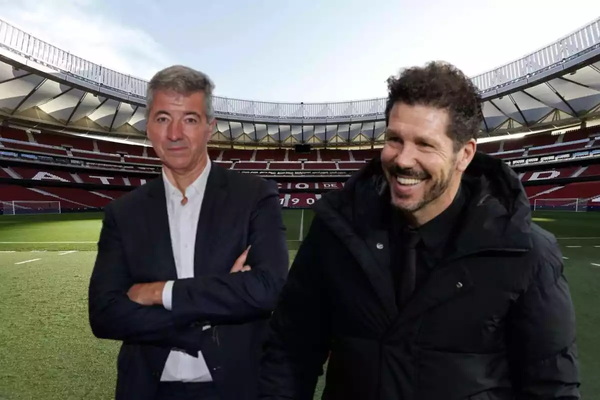 Imagen de Simeone y Gil Marín en un montaje en el Metropolitano