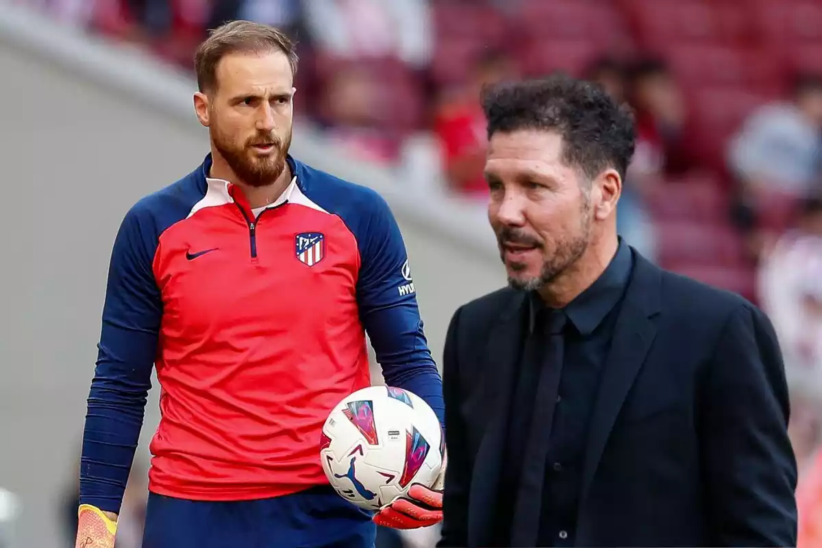 Imagen de Jan Oblak en un montaje con Simeone