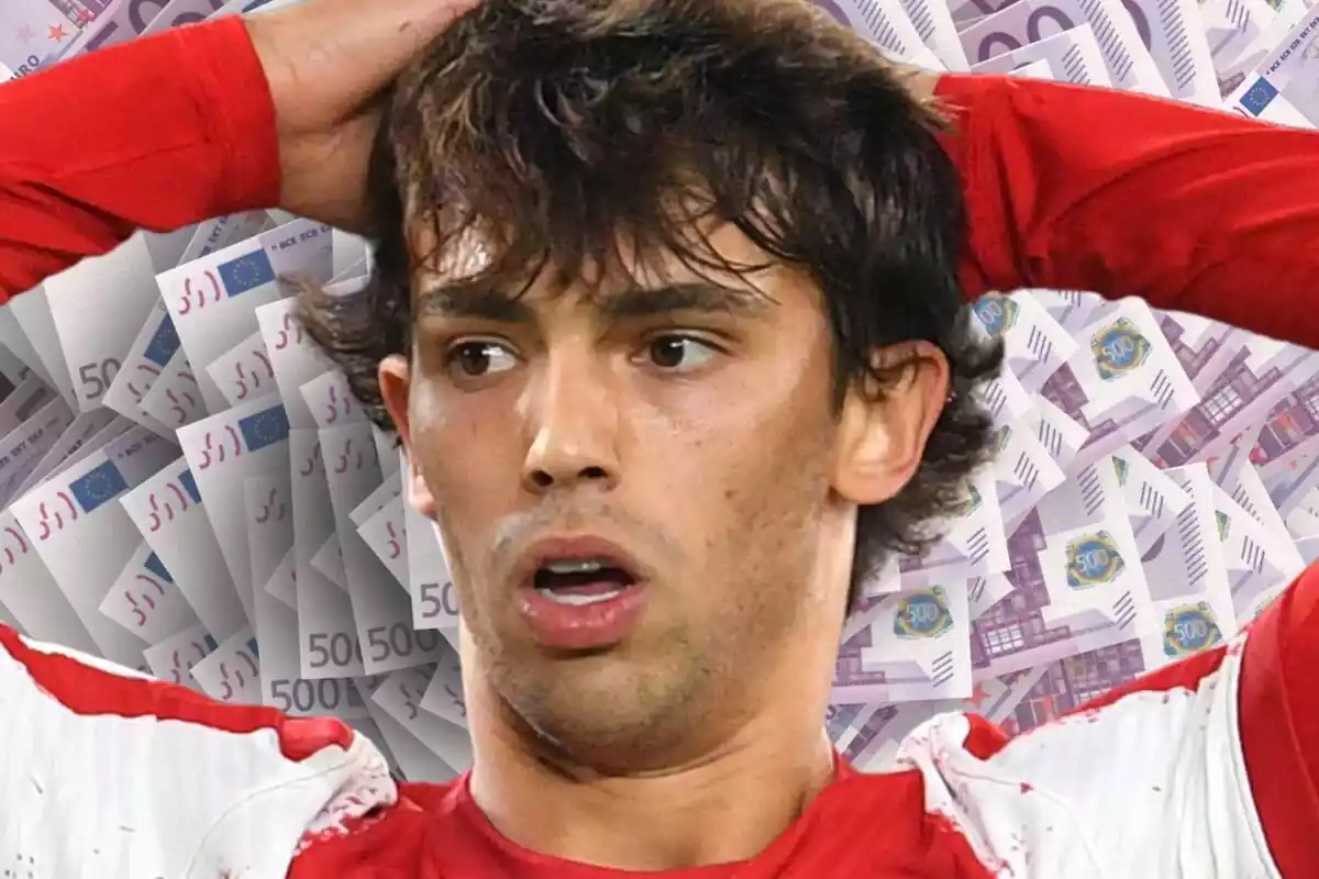 Joao Félix se lleva las manos a la cabeza rodeado de billetes de 500 euros