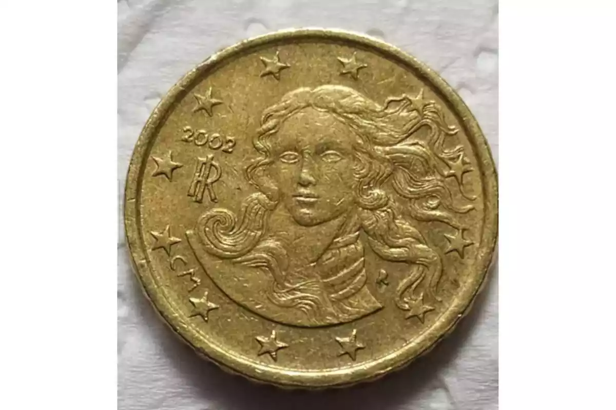 Moneda de 10 céntimos de Italia emitida en 2002
