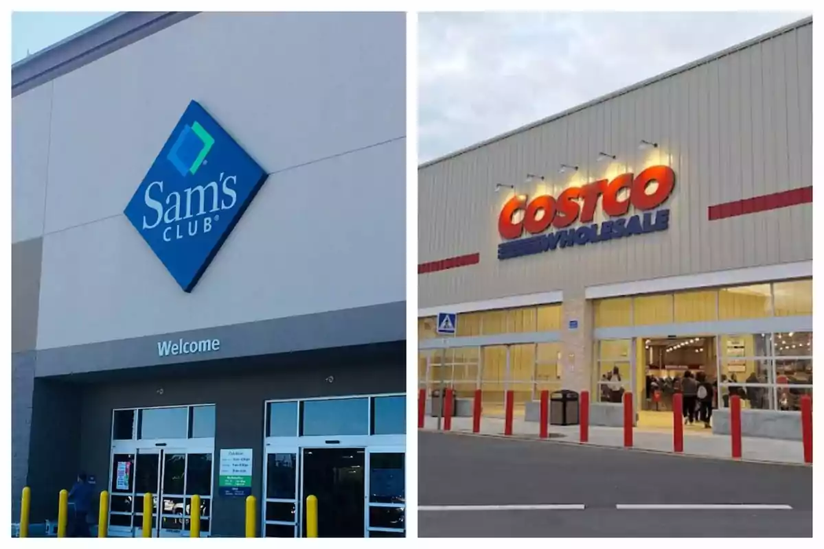 Montaje de fotos con las fachadas de las tiendas Sam's Club y Costco.