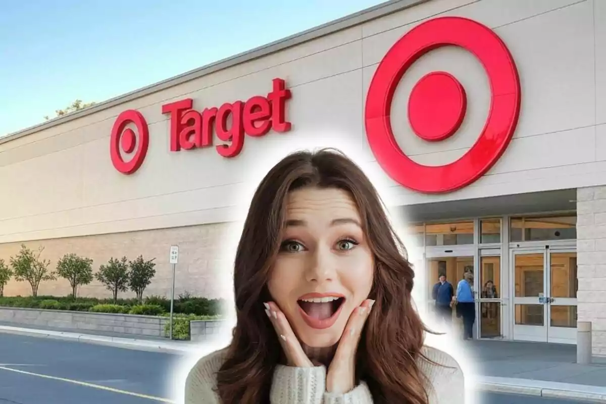 Woman surprised in front of a Target store. Woman surprised in front of a Target store.