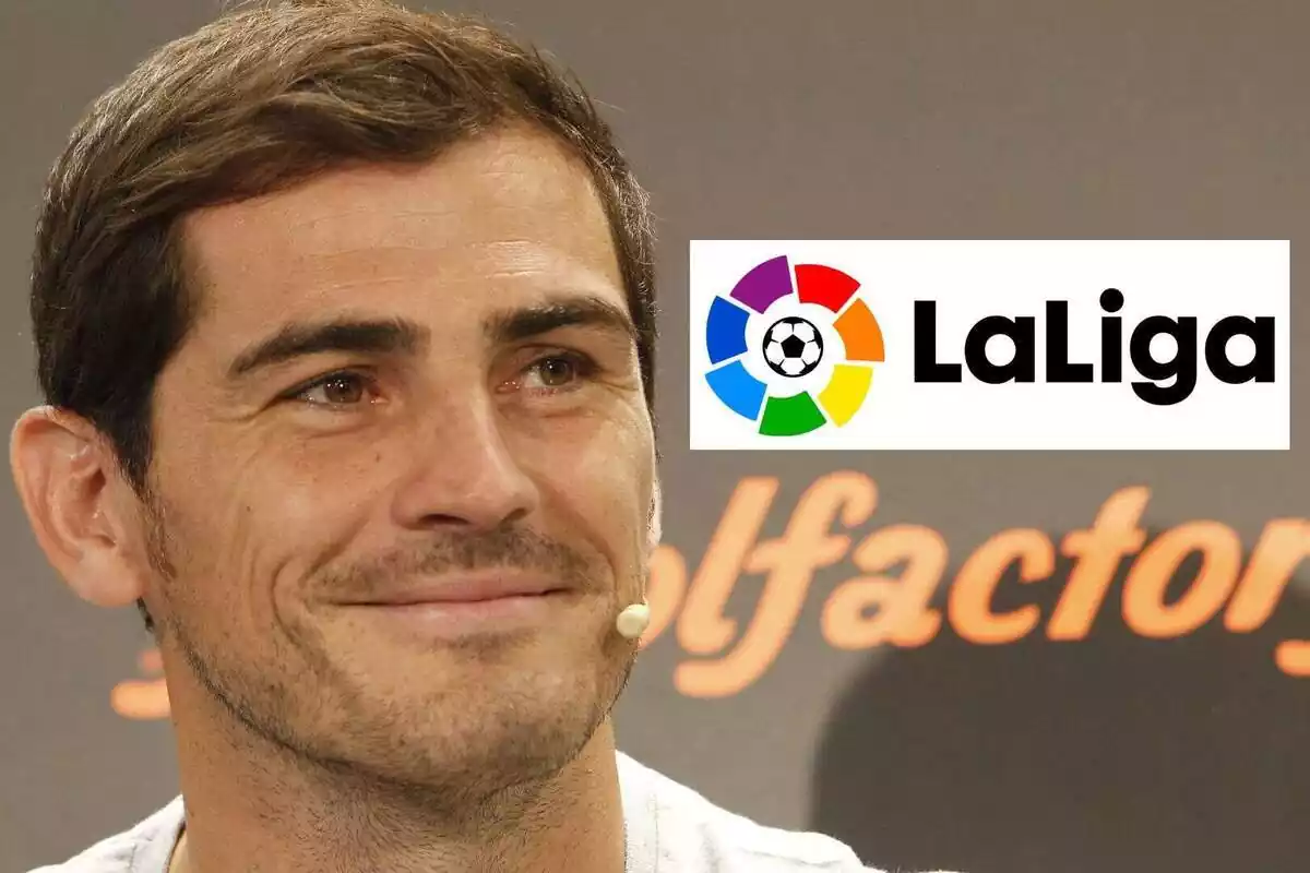 Montaje de Iker Casillas en primer plano y el logo de LaLiga
