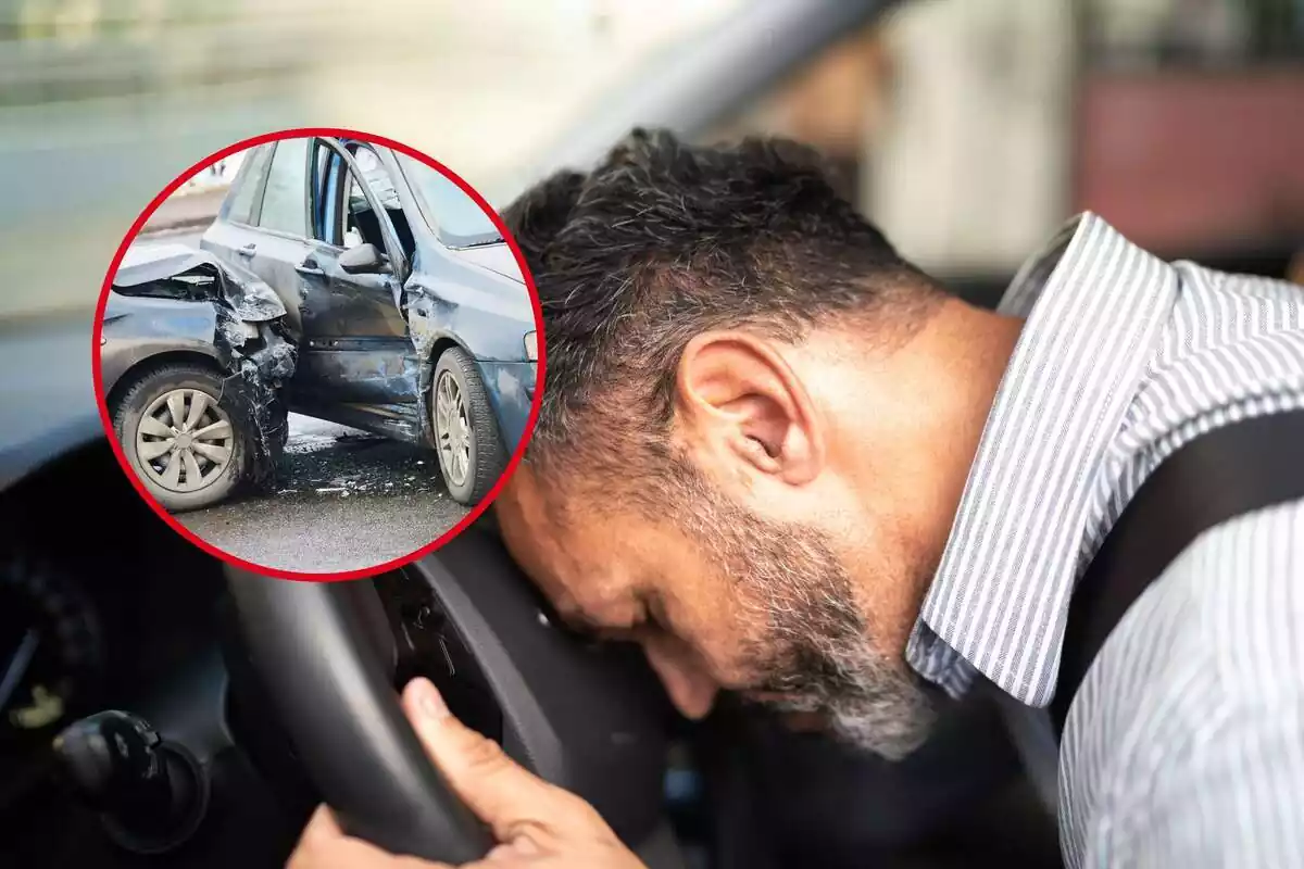 Montage person asleep at the wheel and round with a car crash Montage person asleep at the wheel and round with a car crash