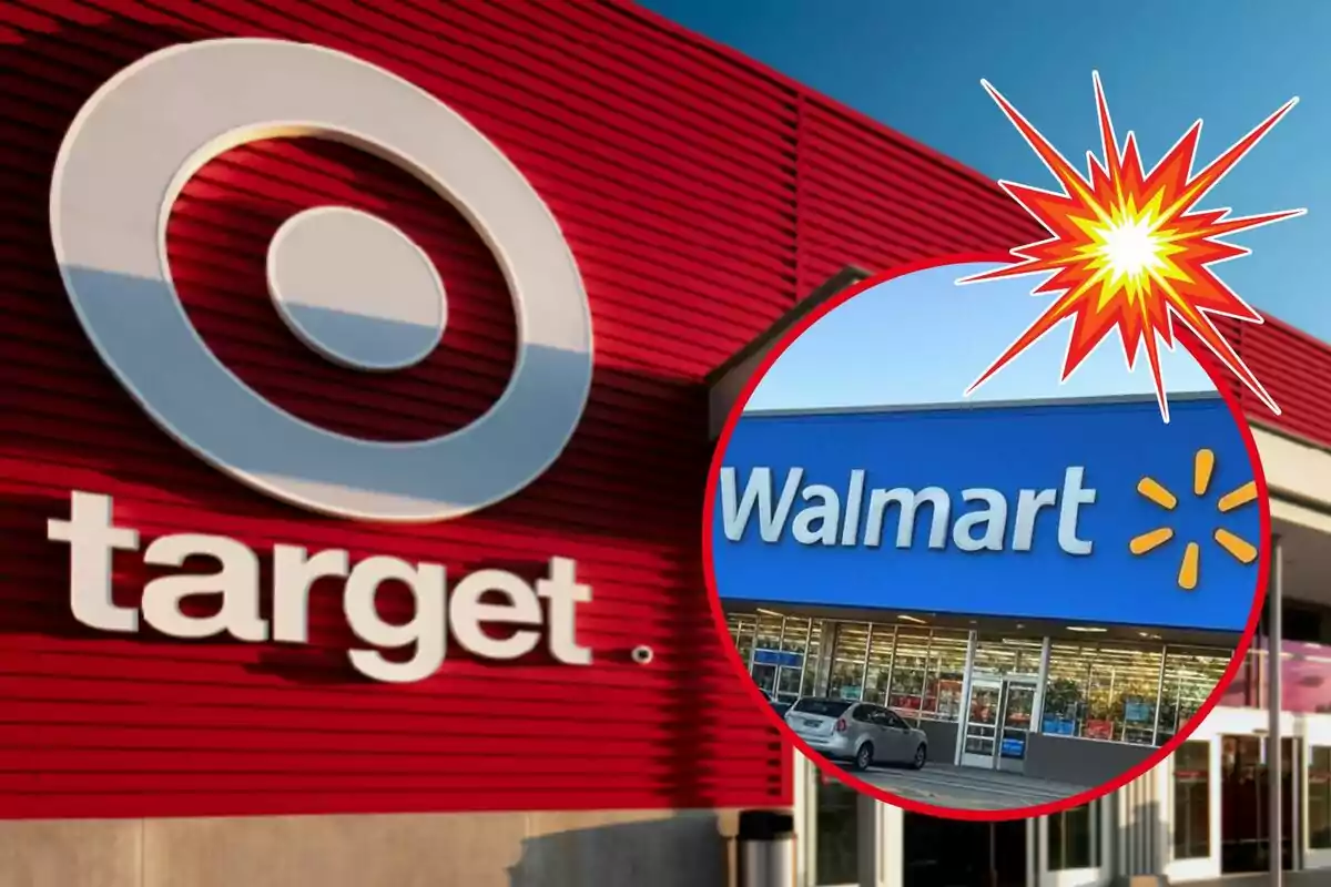 Logos de Target y Walmart con un efecto de explosión en la esquina superior derecha.