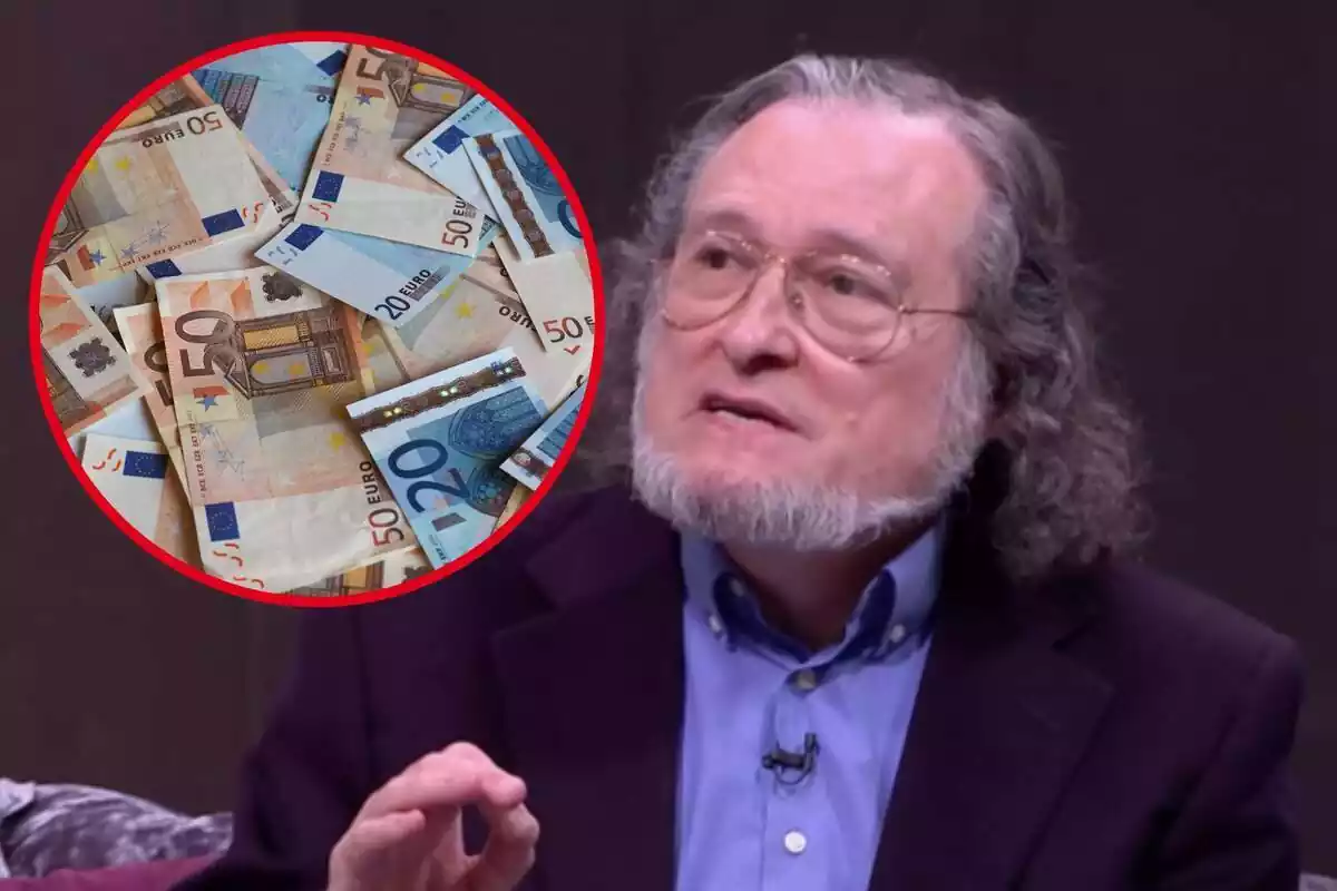 Montaje con Santiago Niño Becerra y círculo rojo con billetes de euro