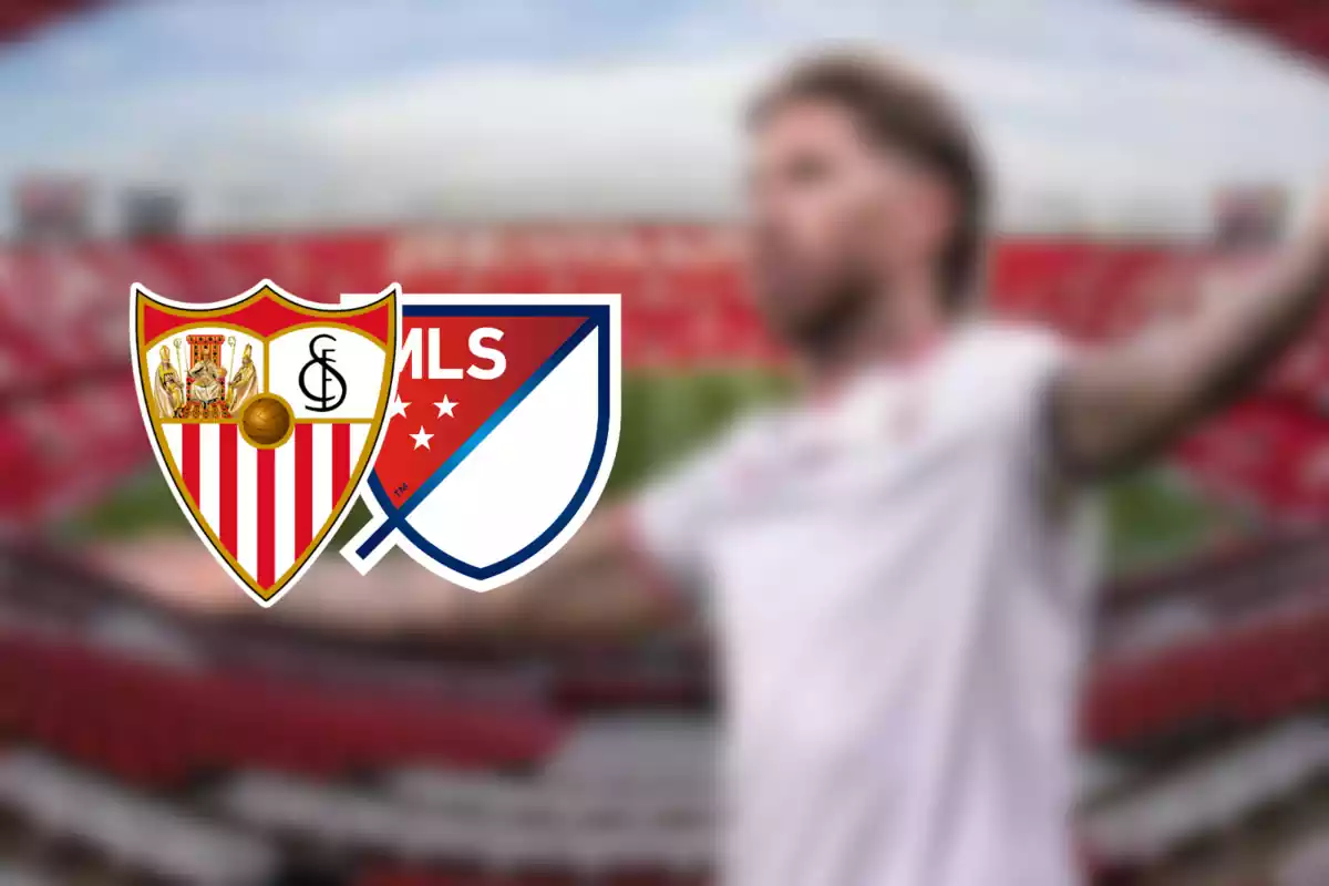Montaje de Sergio Ramos con los emblemas del Sevilla y la MLS