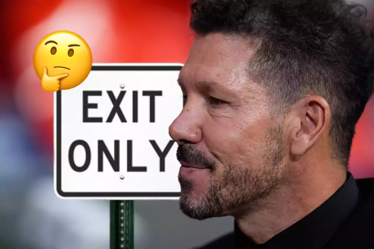 Un hombre de perfil frente a un cartel que dice "Exit Only" con un emoji pensativo superpuesto.