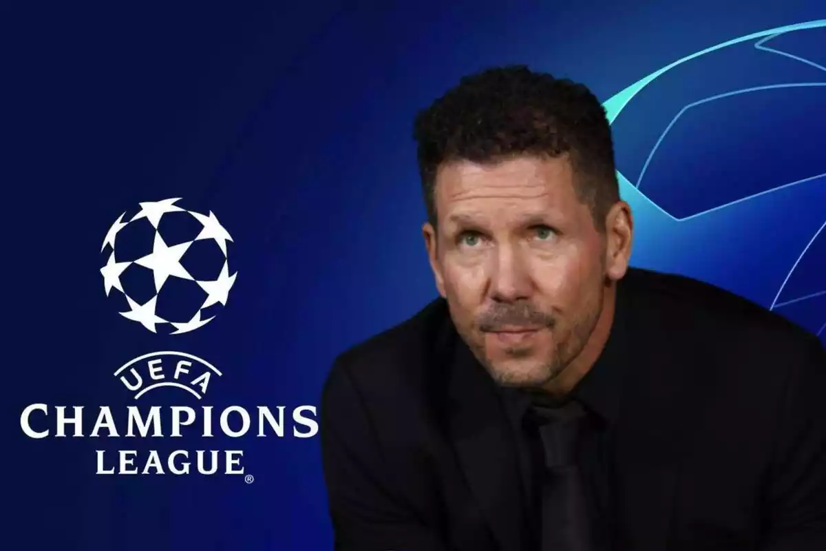 Imagen de Simeone en un montaje con un fondo de la Champions League