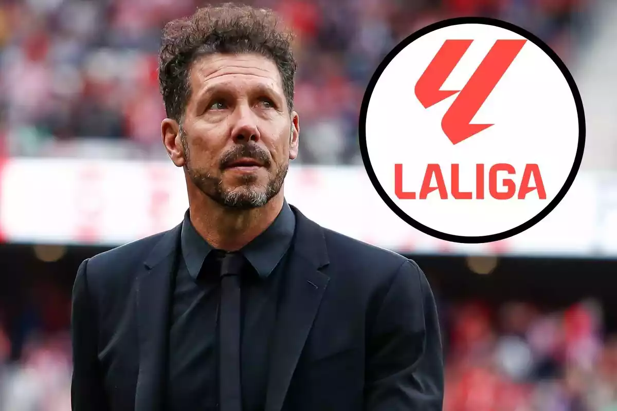 Imagen de Simeone en un montaje con el logo de LaLiga