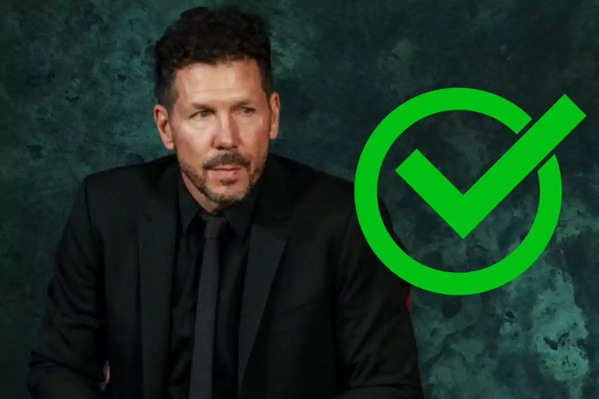 Imagen de Simeone en un montaje con un tick verde