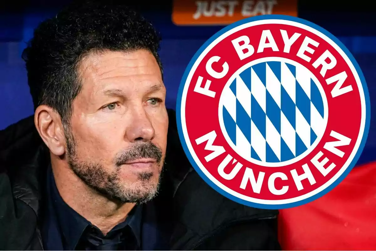 A bearded man with curly hair sits, with the FC Bayern Munich logo superimposed on the image.