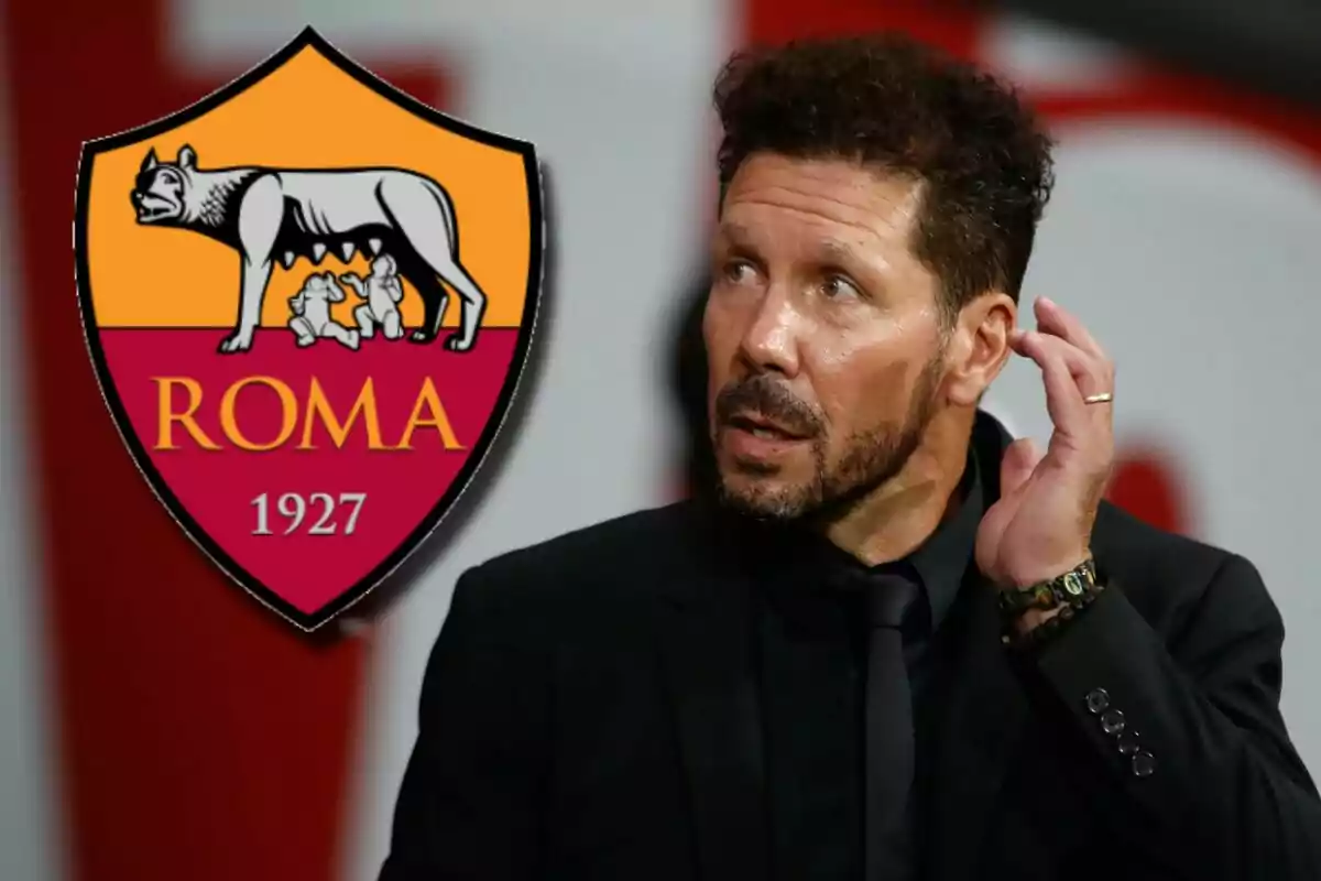 Imagen de Simeone en un montaje con el escudo de la Roma